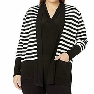 Anne Klein Black and White Stripe Viscose Knit Open
Cardigan - Size L